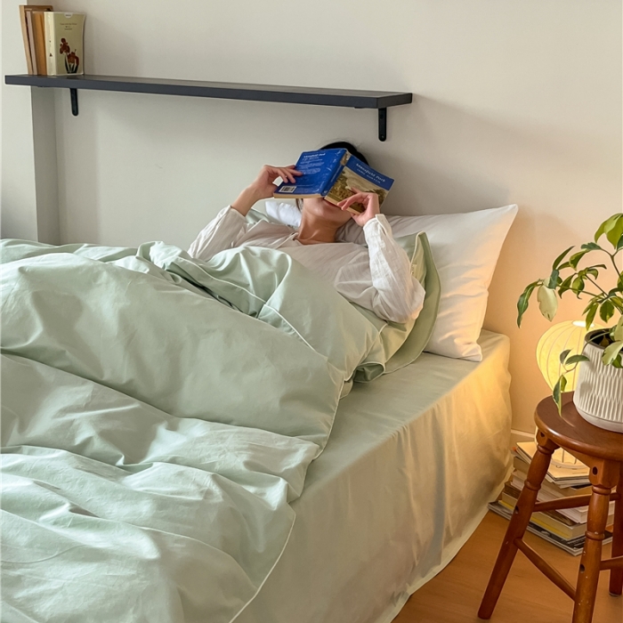 91家纺网 家纺一手货源 找家纺 棉眠 2022新款40S全棉水洗棉嵌线款四件套-晚安系列浅绿