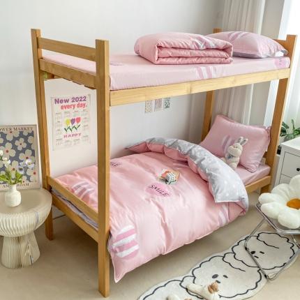 91家纺网 家纺一手货源 找家纺 铭成家纺2022新款全棉印花学生三件套 粉红甜心-红