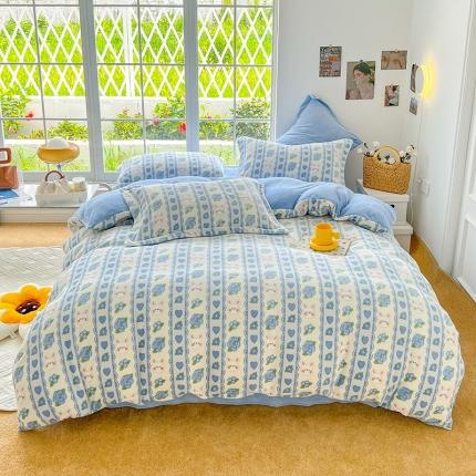 91家纺网 家纺一手货源 找家纺 总 呗旺鹿2022高克重ykk拉链印花小清新牛奶绒四件套直播