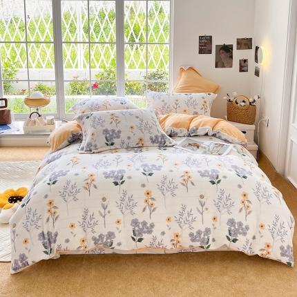 91家纺网 家纺一手货源 找家纺 呗旺鹿 2022印花小清新加厚保暖牛奶绒四件套直播 花影暗香