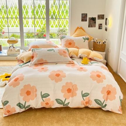 91家纺网 家纺一手货源 找家纺 总 呗旺鹿2022高克重ykk拉链印花小清新牛奶绒四件套直播