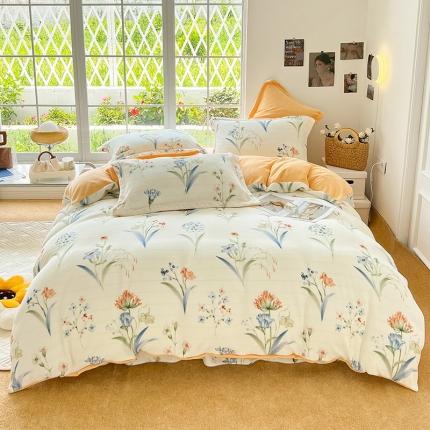 91家纺网 家纺一手货源 找家纺 总 呗旺鹿2022高克重ykk拉链印花小清新牛奶绒四件套直播