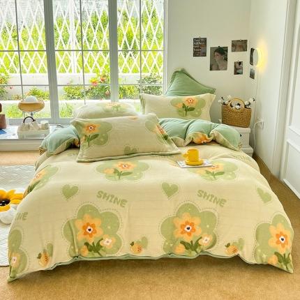 91家纺网 家纺一手货源 找家纺 总 呗旺鹿2022高克重ykk拉链印花小清新牛奶绒四件套直播