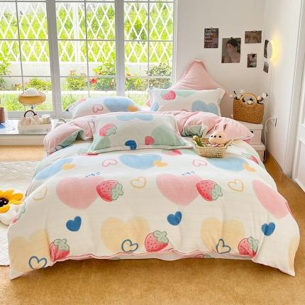 91家纺网 家纺一手货源 找家纺 总 呗旺鹿2022高克重ykk拉链印花小清新牛奶绒四件套直播