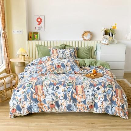 91家纺网 家纺一手货源 找家纺 总 呗旺鹿2022高克重ykk拉链印花小清新牛奶绒四件套直播