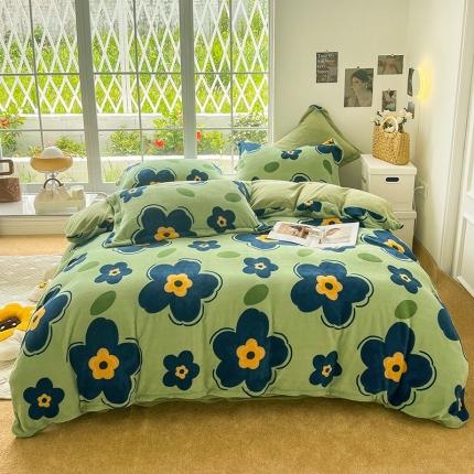 91家纺网 家纺一手货源 找家纺 总 呗旺鹿2022高克重ykk拉链印花小清新牛奶绒四件套直播