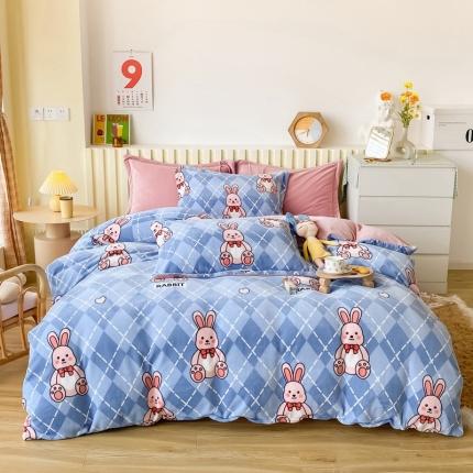 91家纺网 家纺一手货源 找家纺 总 呗旺鹿2022高克重ykk拉链印花小清新牛奶绒四件套直播