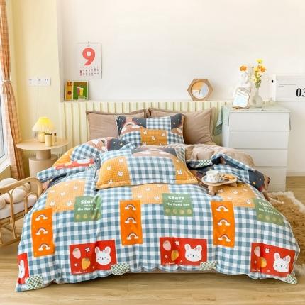 91家纺网 家纺一手货源 找家纺 总 呗旺鹿2022高克重ykk拉链印花小清新牛奶绒四件套直播