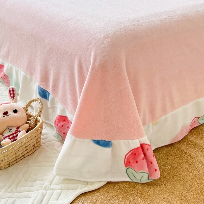 91家纺网 家纺一手货源 找家纺 呗旺鹿 2022印花小清新加厚保暖牛奶绒四件套直播 莓莓相印