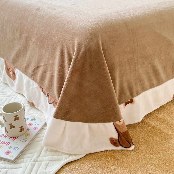 91家纺网 家纺一手货源 找家纺 呗旺鹿 2022年印花小清新加厚保暖牛奶绒四件套直播 淘气熊