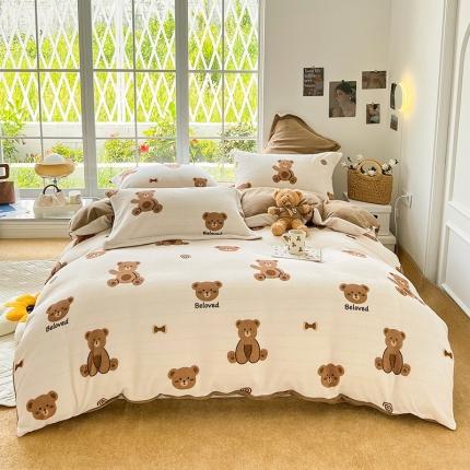 呗旺鹿 2022年印花小清新加厚保暖牛奶绒四件套直播 淘气熊