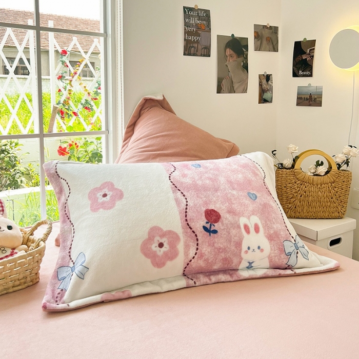 91家纺网 家纺一手货源 找家纺 呗旺鹿 2022年印花小清新加厚保暖牛奶绒四件套直播 兔宝宝