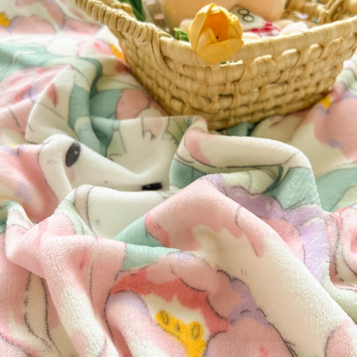 91家纺网 家纺一手货源 找家纺 呗旺鹿 2022年印花小清新加厚保暖牛奶绒四件套直播心悦花海