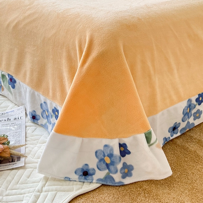 91家纺网 家纺一手货源 找家纺 呗旺鹿 2022年印花小清新加厚保暖牛奶绒四件套直播 爱丽丝