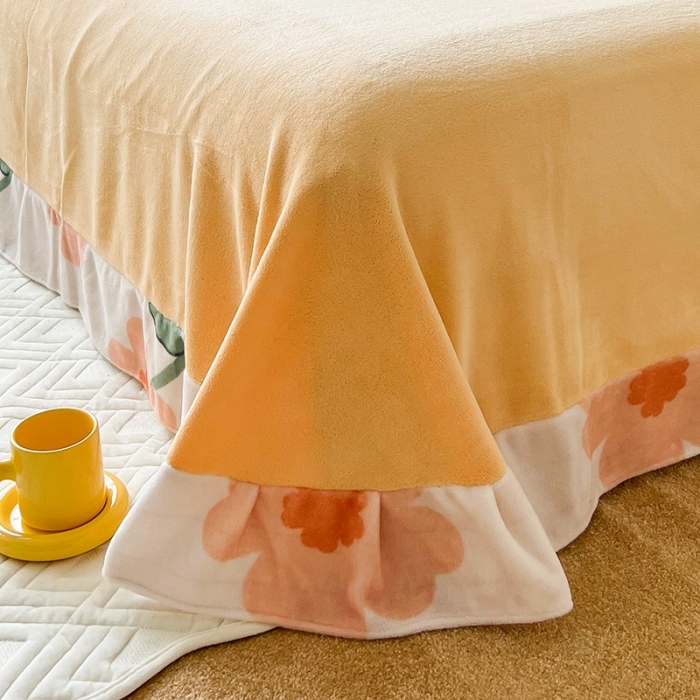 91家纺网 家纺一手货源 找家纺 呗旺鹿 2022年印花小清新加厚保暖牛奶绒四件套直播 花语