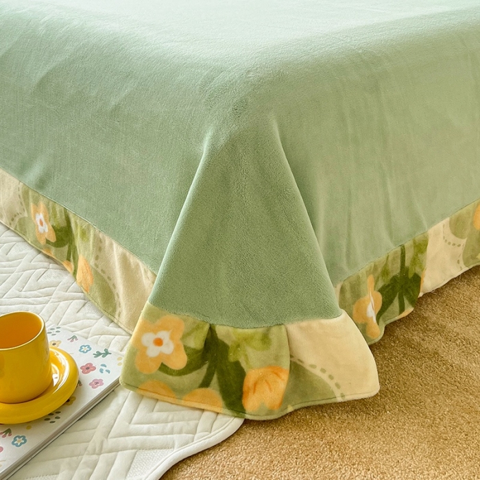 91家纺网 家纺一手货源 找家纺 呗旺鹿 2022年印花小清新加厚保暖牛奶绒四件套直播 绿颜