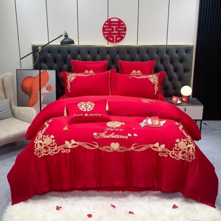 91家纺网 家纺一手货源 找家纺 甜咪咪2022新款新疆纯棉刺绣婚庆四件套多件套 红妆