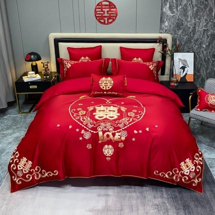 91家纺网 家纺一手货源 找家纺 甜咪咪2022新款新疆纯棉刺绣婚庆四件套多件套 喜欢你