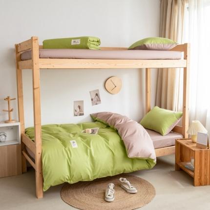 91家纺网 家纺一手货源 找家纺 杜先生 2023新款全棉学生宿舍上下铺色拼系列三件套 果绿-卡其