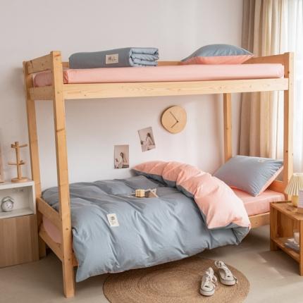 91家纺网 家纺一手货源 找家纺 杜先生 2023新款全棉学生宿舍上下铺色拼系列三件套 海蓝-初恋粉