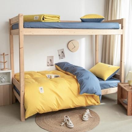 91家纺网 家纺一手货源 找家纺 杜先生 2023新款全棉学生宿舍上下铺色拼系列三件套 姜黄-牛仔蓝