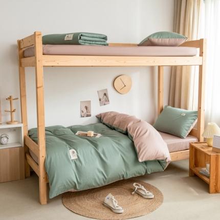 91家纺网 家纺一手货源 找家纺 杜先生 2023新款全棉学生宿舍上下铺色拼系列三件套 墨绿-卡其