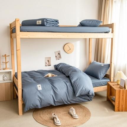 91家纺网 家纺一手货源 找家纺 杜先生 2023新款全棉学生宿舍上下铺色拼系列三件套 牛仔蓝