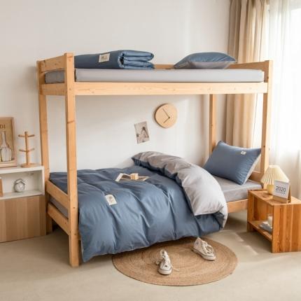 91家纺网 家纺一手货源 找家纺 杜先生 2023新款全棉学生宿舍上下铺色拼系列三件套 牛仔蓝-浅灰