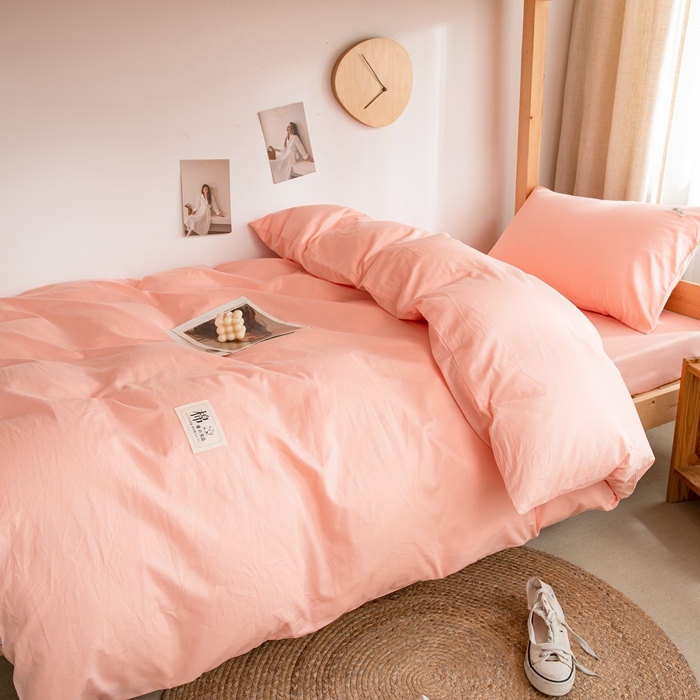 91家纺网 家纺一手货源 找家纺 杜先生 2023新款全棉学生宿舍上下铺色拼系列三件套 初恋粉