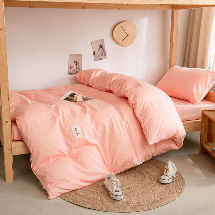 91家纺网 家纺一手货源 找家纺 杜先生 2023新款全棉学生宿舍上下铺色拼系列三件套 初恋粉