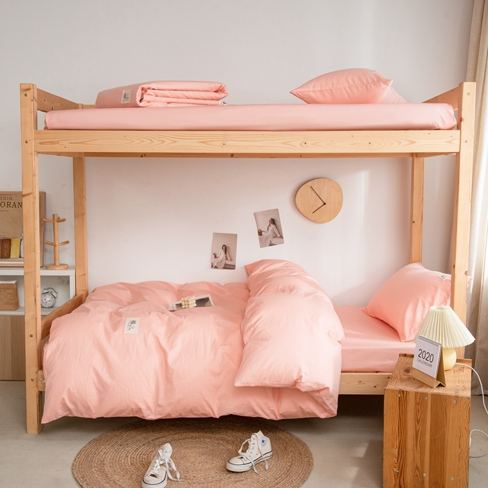 91家纺网 家纺一手货源 找家纺 杜先生 2023新款全棉学生宿舍上下铺色拼系列三件套 初恋粉