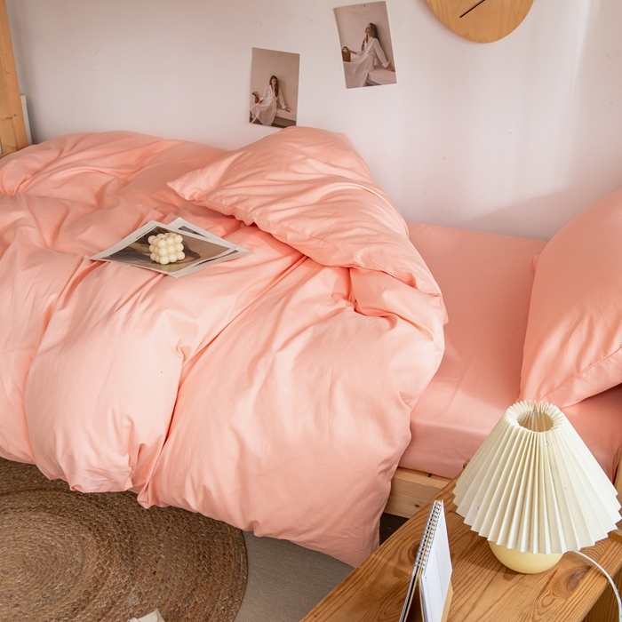 91家纺网 家纺一手货源 找家纺 杜先生 2023新款全棉学生宿舍上下铺色拼系列三件套 初恋粉