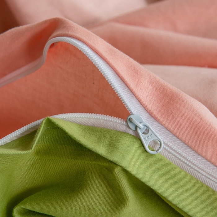 91家纺网 家纺一手货源 找家纺 杜先生 2023新款全棉学生宿舍上下铺色拼系列三件套 初恋粉-果绿