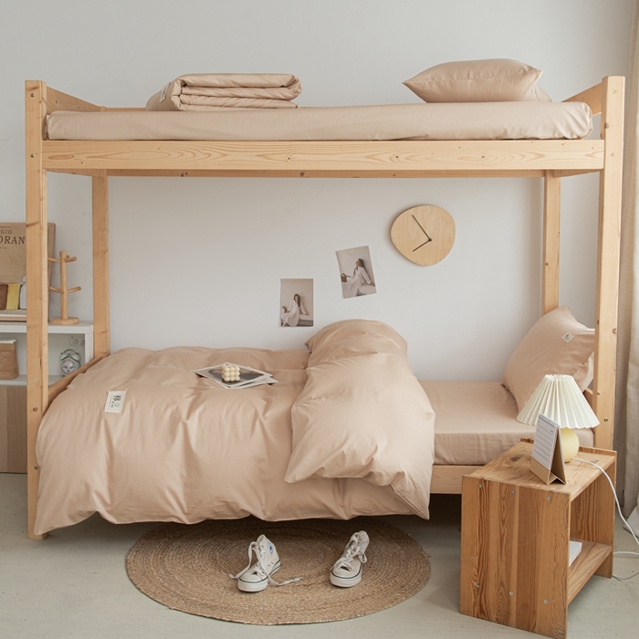 91家纺网 家纺一手货源 找家纺 杜先生 2023新款全棉学生宿舍上下铺色拼系列三件套 纯米色