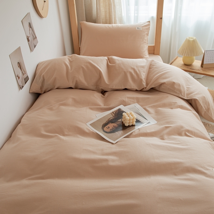 91家纺网 家纺一手货源 找家纺 杜先生 2023新款全棉学生宿舍上下铺色拼系列三件套 纯米色