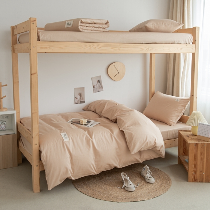 91家纺网 家纺一手货源 找家纺 杜先生 2023新款全棉学生宿舍上下铺色拼系列三件套 纯米色