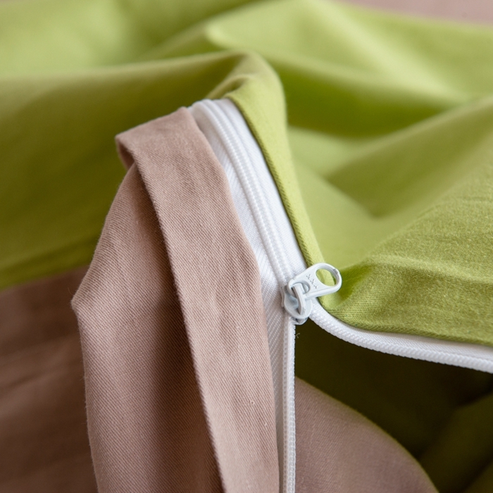 91家纺网 家纺一手货源 找家纺 杜先生 2023新款全棉学生宿舍上下铺色拼系列三件套 果绿-卡其