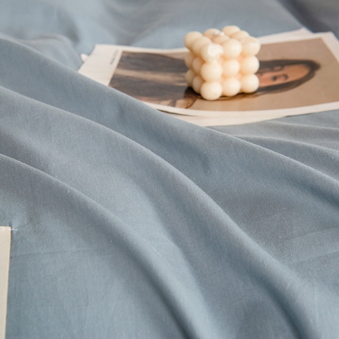 91家纺网 家纺一手货源 找家纺 杜先生 2023新款全棉学生宿舍上下铺色拼系列三件套 海蓝