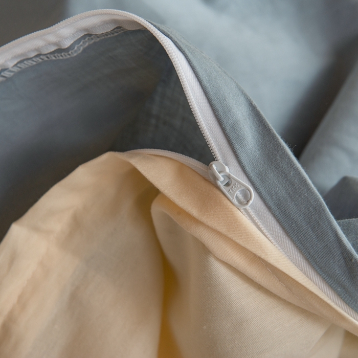 91家纺网 家纺一手货源 找家纺 杜先生 2023新款全棉学生宿舍上下铺色拼系列三件套 海蓝-奶茶