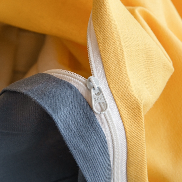 91家纺网 家纺一手货源 找家纺 杜先生 2023新款全棉学生宿舍上下铺色拼系列三件套 姜黄-牛仔蓝