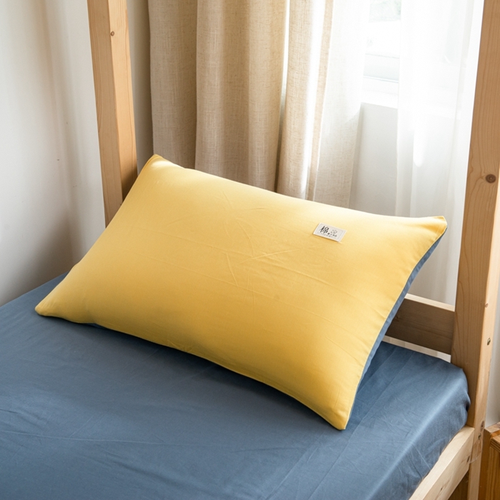 91家纺网 家纺一手货源 找家纺 杜先生 2023新款全棉学生宿舍上下铺色拼系列三件套 姜黄-牛仔蓝