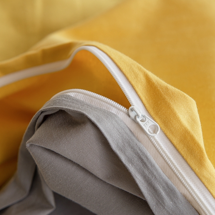 91家纺网 家纺一手货源 找家纺 杜先生 2023新款全棉学生宿舍上下铺色拼系列三件套 姜黄-浅灰