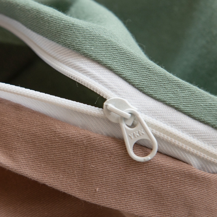 91家纺网 家纺一手货源 找家纺 杜先生 2023新款全棉学生宿舍上下铺色拼系列三件套 墨绿-卡其