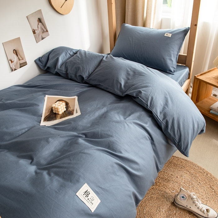 91家纺网 家纺一手货源 找家纺 杜先生 2023新款全棉学生宿舍上下铺色拼系列三件套 牛仔蓝