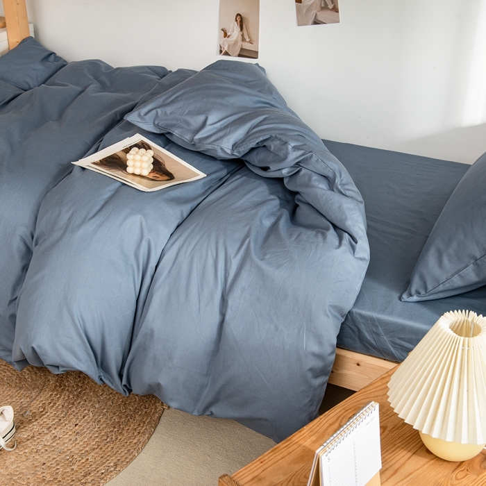 91家纺网 家纺一手货源 找家纺 杜先生 2023新款全棉学生宿舍上下铺色拼系列三件套 牛仔蓝