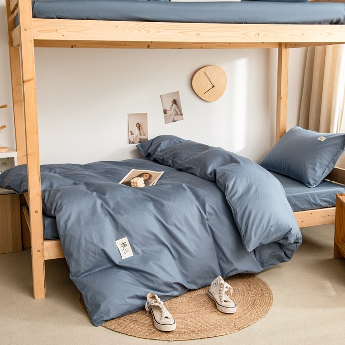 91家纺网 家纺一手货源 找家纺 杜先生 2023新款全棉学生宿舍上下铺色拼系列三件套 牛仔蓝