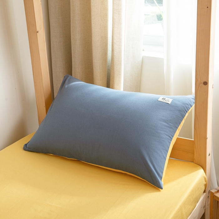 91家纺网 家纺一手货源 找家纺 杜先生 2023新款全棉学生宿舍上下铺色拼系列三件套 牛仔蓝-姜黄