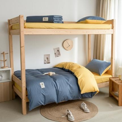 杜先生 2023新款全棉学生宿舍上下铺色拼系列三件套 牛仔蓝-姜黄