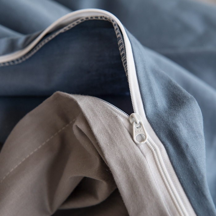 91家纺网 家纺一手货源 找家纺 杜先生 2023新款全棉学生宿舍上下铺色拼系列三件套 牛仔蓝-浅灰