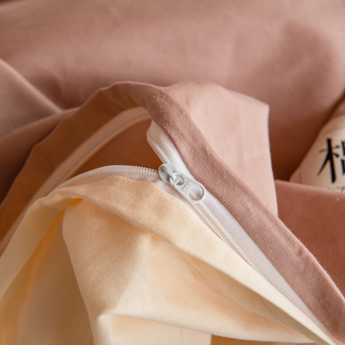 91家纺网 家纺一手货源 找家纺 杜先生 2023新款全棉学生宿舍上下铺色拼系列三件套 藕粉-奶茶